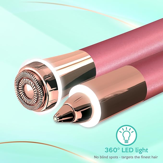 2 in 1 Eyebrow and Facial Hair Remover for Women Painless Electric Razor Epilator Trimmer Shaver with 18K Gold-Plated, USB Rechargeable, 360° LED for Flawless Eyebrow and Face Hair Removal