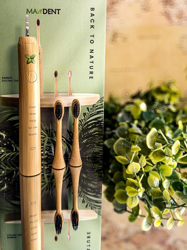 Rechargeable Electric Toothbrush, Soft Bristle Adult Oral Care with 3 Bamboo Replacement Heads, Electric Toothbrush for Adults, Sustainable Rechargeable Dental Hygiene