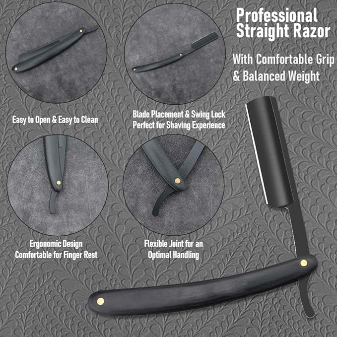 Straight razors for men,Straight Edge Barber Razor Premium Stainless Steel Shaver Razor with Shaving Strop for Men Home (NO.179-1)