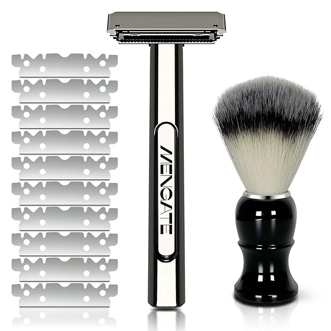 Adjustable 2-Blade Safety Razor Set with Magnetic Head for Men Women - with 10 Blades, Shave Brush - Precision Shaving, Reusable & Plastic-Free Shaver, for Beard, Head, Leg Shaving
