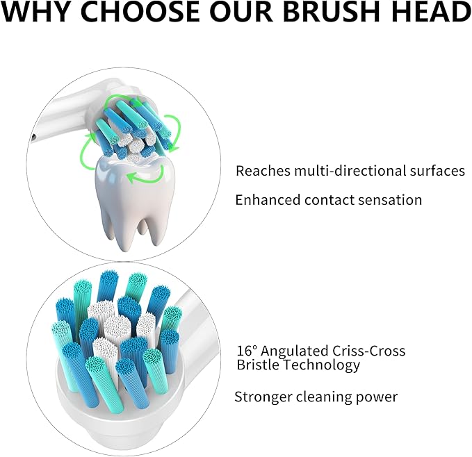 Replacement Toothbrush Heads Compatible with Oral-B Braun, 12 Pack with Color-Coded Rings for Family– 360° Angled Bristles for Deep Clean, Fits 7000/Pro 1000/500/3000 Series – Medium Stiffness