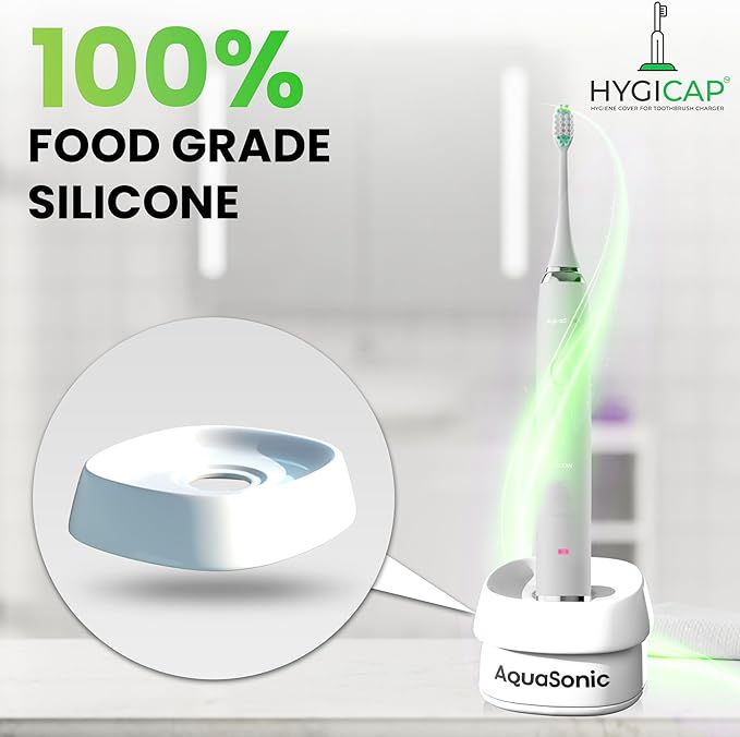 Hygiene Cover for AQUASONIC Electric Toothbrush Charger 2-Pack - Protects AQUASONIC Chargers from Gunk/Residue, Waterproof, Easy to Clean, Food Grade Silicone (Does not fit Other Brands)