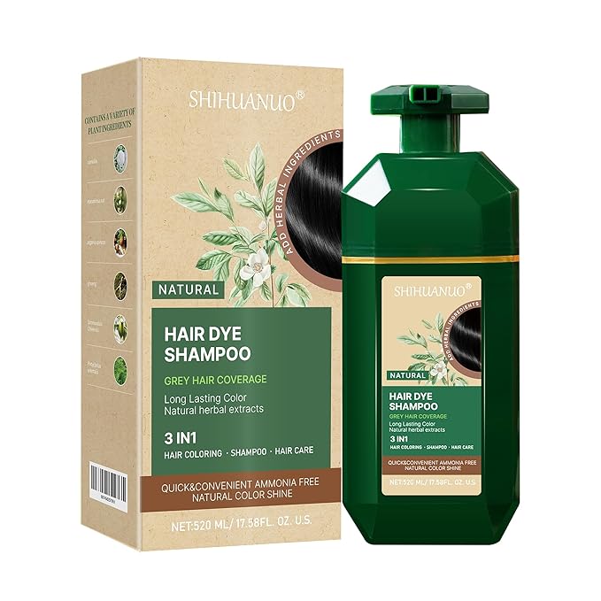 Black Hair Dye Shampoo 3 in 1 for Gray Hair Coverage, Herbal Ingredients Natural Shampoo Black Hair Dye for Women & Men/Ammonia-Free 520ml