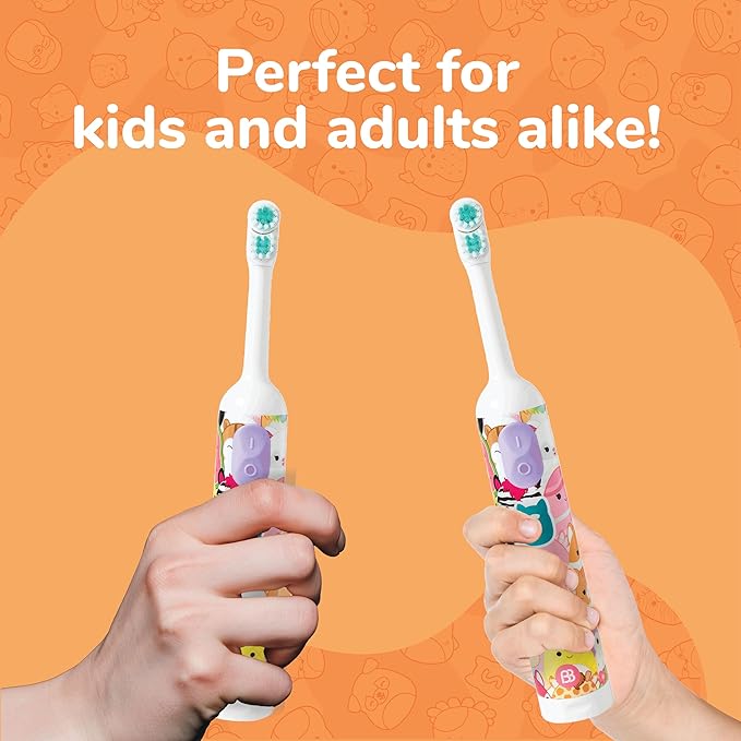 Brush Buddies Battery Powered Toothbrush Featuring Squishmallows, Oscillating 360 Degree Cleaning Power, Soft Rounded Bristles Electric Toothbrush for Adults, Battery Toothbrush
