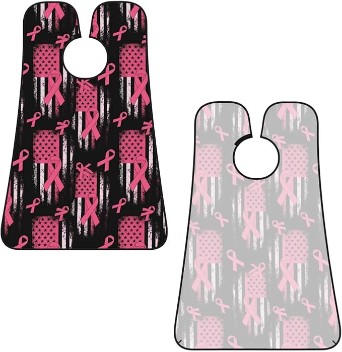Stretchable Beard Cape, Non-Stick Hair Catcher for Trimming, Waterproof Grooming Apron, Breast Cancer Awareness Pink Ribbon American Flag