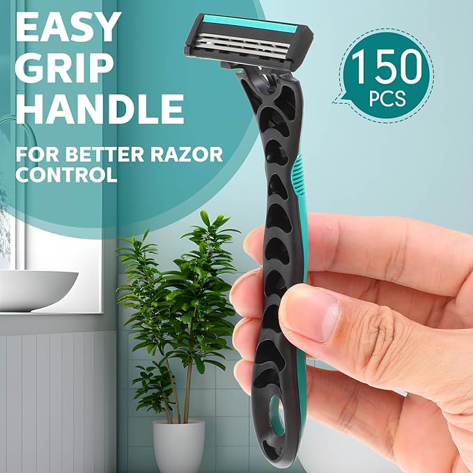 150 Pcs Men's Disposable Razors Bulk 3 Blade Men Razors for Head Sensitive Skin Comfortable Shave