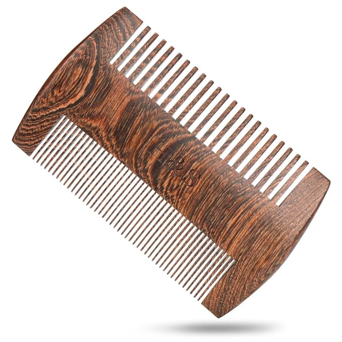 H&S Wooden Beard & Mustache Comb for Men, Tangle-Free Wooden Beard Straightener, Sandal Scent Travel Growth Comb for Hair Care