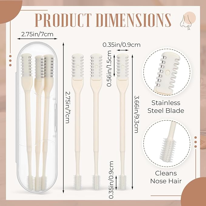2-in-1 Nasal Hair Cutter Travel Double Sided Nose Hair Trimmer for Women Men Portable 360 Rotating Manual Nose Nasal Knife Soft Cleaning Brush with 5 Box Travel Package Yellow (15 Pcs)