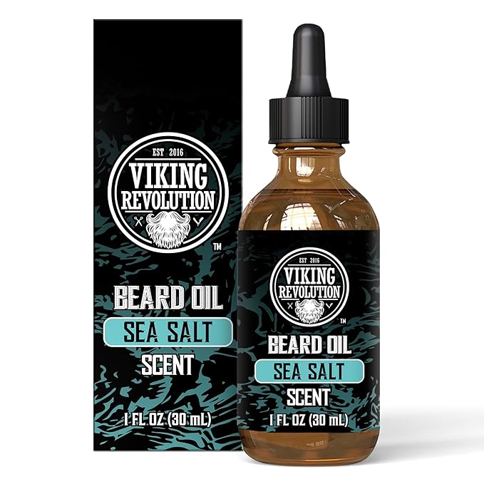 Viking Revolution Sea Salt Beard Oil for Men - Natural Mens Beard Oil with Argan Oil and Jojoba Oil - Beard Softener, Strengthens and Moisturizes - Beard Conditioner for Men (Sea Salt, 1 Pack)