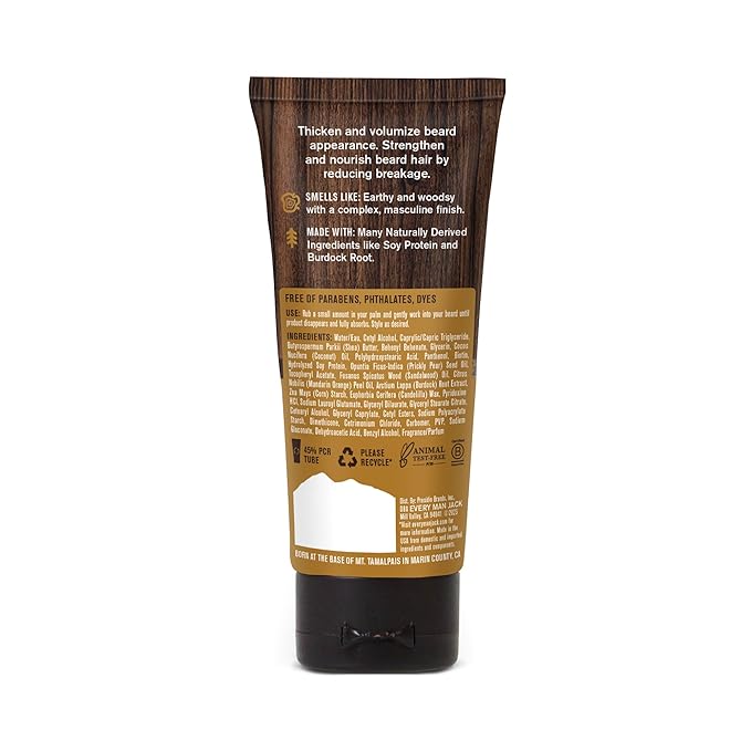Every Man Jack Beard Thickening Cream - Strengthens, Thickens, Nourishes Beard - Light Sandalwood Scent - Made with Naturally Derived Ingredients like Biotin, Vitamin B6, Soy Protein - 2.8oz - 2 Pack