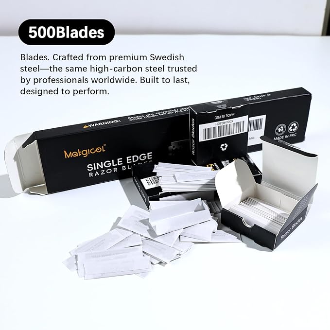 Single Edge Razor Blades Refills - 500 Count Swedish Premium Platinum Straight Razors Blades for Men - Sharp, Smooth and Comfortable Shaving