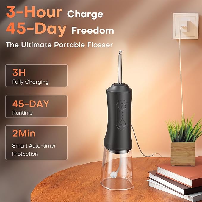 Water Flosser, Water Dental Flosser Pick for Teeth, 300ML IPX7 Waterproof Oral Irrigator, 3 Modes 4 Replaceable Jet Tips, Professional Flossing Cleaning Picks for Home Travel Gums, Braces Care