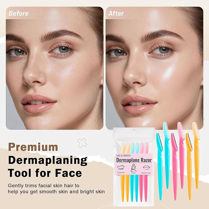 Dermaplane razor for Women -Face Razors for Women & Men, Eyebrow Trimmer & Face Shaver-Skin Care Tool for Smoother Skin & Exfoliating Facial Razor- Multicolor, 6 pcs