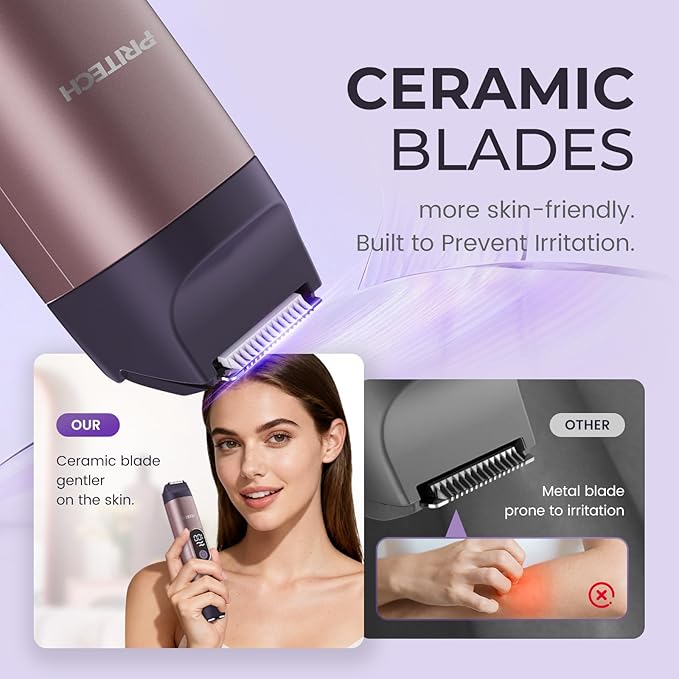 PRITECH Bikini Trimmer for Women, 2-in-1 Painless Electric Razors for Silk Skin, Portable Lady Shaver for Women Private Area, Face, Legs & Underarms, Wet/Dry LED
