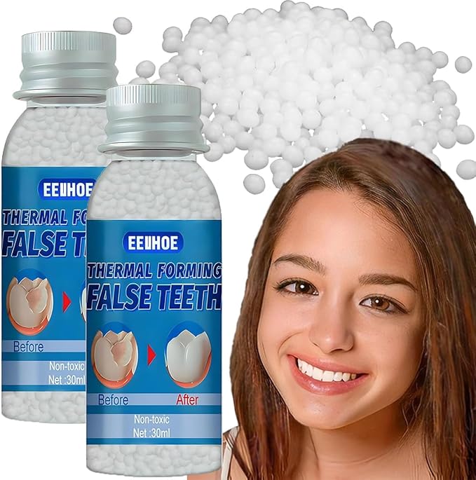 Provisional Teeth, Provisional Fake Teeth Replacement Kit for Provisional Restoration of Missing & Broken Teeth Replacement Dentures, DIY Heat Fit Beads.【100% New 30Ml -2 Bottle】