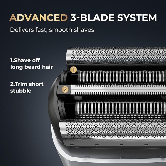 Electric Foil Shaver for Men - Mini Electric Razor for Face Shaving with 3 Floating Blades, USB-C Fast Charging Rechargeable Travel Razor, IPX7 Waterproof Wet Dry, LED Display, Travel Lock