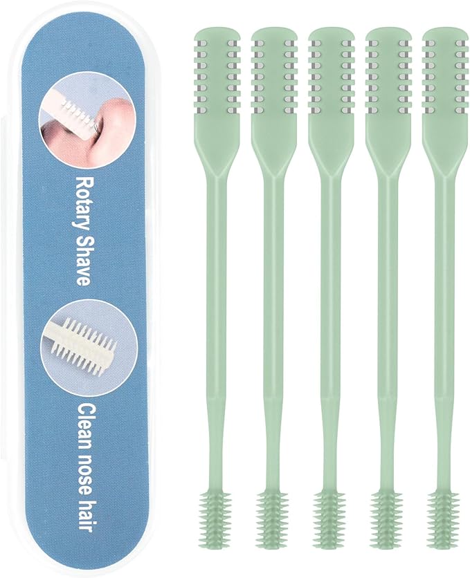5PCS 2-in-1 Nasal Hair Cutter, Upgrade Manual Double Sided Nose Hair Trimmer Cutter for Women and Men 360°Rotating Nose Hair Remover Grooming Tool knife Razor Portable Nostril hair kit (Mint Green)