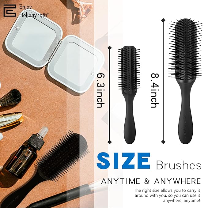 2 PCS Hair Brush for Women Men Classic Styling Brushes Curly Wet or Dry Hair 9 Row with Edge Comb for Natural Thick Hair, Blow Separating, Shaping Defining Detangling Curls Tool Travel Hairbrush