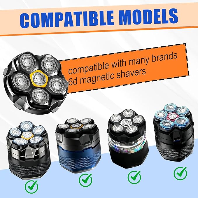 6 Blade Magnetic Replacement Shaving Heads Compatible with 6D Blade Head Compatible with Head Shavers for Bald Men,4 Pack Travel Size