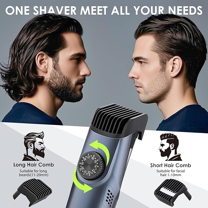 Vacuum Beard Trimmer for Men with 20 Length and Styles Adjustable, Built-in Vacuum Trimmer for Mustache, Sideburns, Facial Hair, Rechargeable Mustache Trimmer