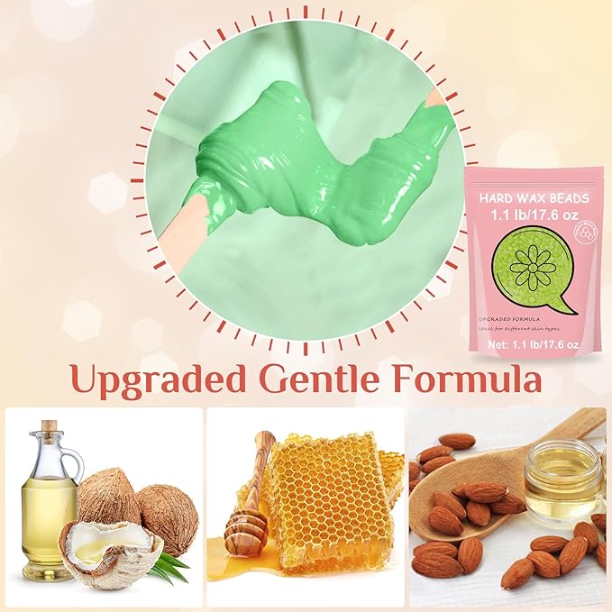 Hard Wax Beads, 1.1lb Wax Beans For Coarse Hair Removal Sensitive Skin, For Face Eyebrow Leg Bikini Brazilian Waxing, Perfect For Full Body & All Hair Types At Home (Aloe)