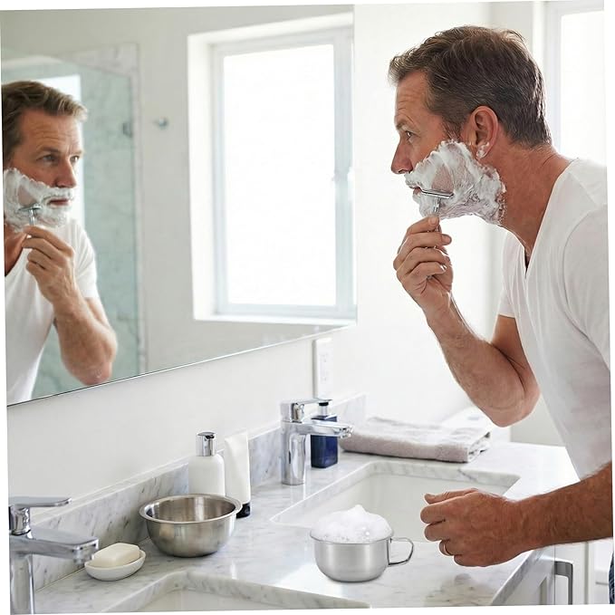 Shaving Soap Bowl 200ml Stainless Steel Shaving Bowl Mug with Handle Metal Cup Shaver Cleansing Foam Tool for Men Soap, Mug, Shave, Cream