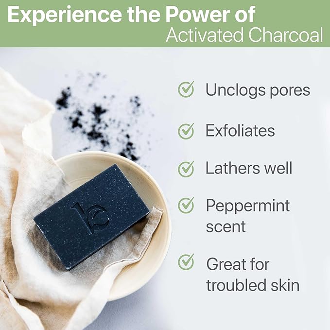 Peppermint Tea Tree Charcoal Facial Bar Soap - USA Made with Natural & Organic Ingredients, Face Wash Black Soap Bar for Acne, Eczema & Psoriasis, Detoxifying Charcoal for Oily & Sensitive Skin