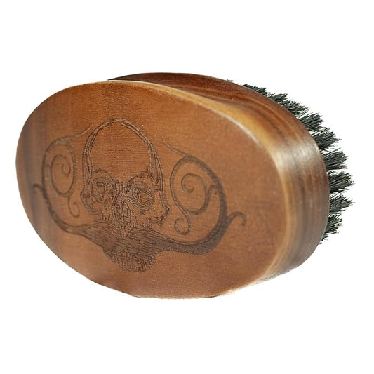 Beard Brush for Men with 100% Boar Bristles | Military-Style Oval Wooden Grooming Brush for Mustache & Beard Care | Death Grip Pocket Size Facial Hair Tool for Thick, Coarse & Curly Beards