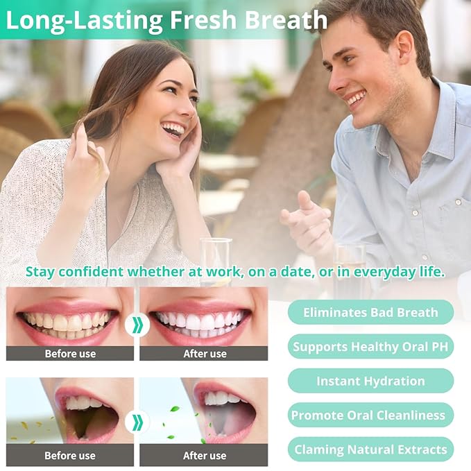 3 Count Oral Breath Spray, Mint Mouth Spray Fresh Breath, Breath Spray For Bad Breath for Adults, Dry Mouth Spray Effective Mouth Oral Breath Spray, Mint, Peach, and Green Grapes