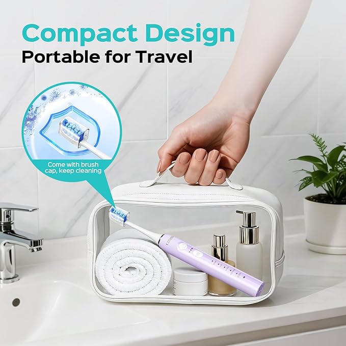 COSLUS C30 Electric Toothbrush for Adults & Kids: 3 Intensities & 5 Modes for Effective Yet Gentle Ultra-Clean Feel, 2 Types of Heads for Gentle & Daily Care, Travel & Family Use, Purple, 1PC