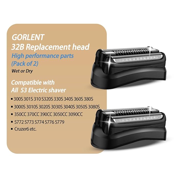 2 Pcs Series 3 Pro Replacement Head for Branus All S3 Shavers 3040s 3010s 310s 3000s 3050cc 3080s, Foil and Cutter Blades for a Close and Smooth Shaving Experience