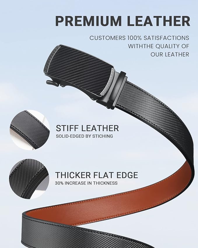 Zitahli Belt Men, Ratchet Belt Dress with 1 3/8" Premium Leather,Slide Belt with Easier Adjustable Automatic Buckle