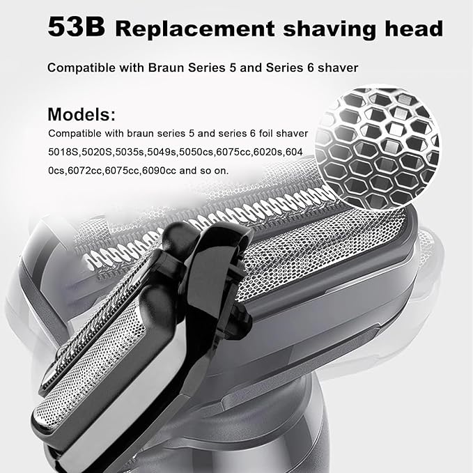 53B Series 5 Replacement Shaver Head Compatible with Braun S5 Replacement Head,53B Blades for Braun Series 5/Series 6 Electric Razor for S6 Replacement Foil and Cutter for 6020s,5020s,5018s