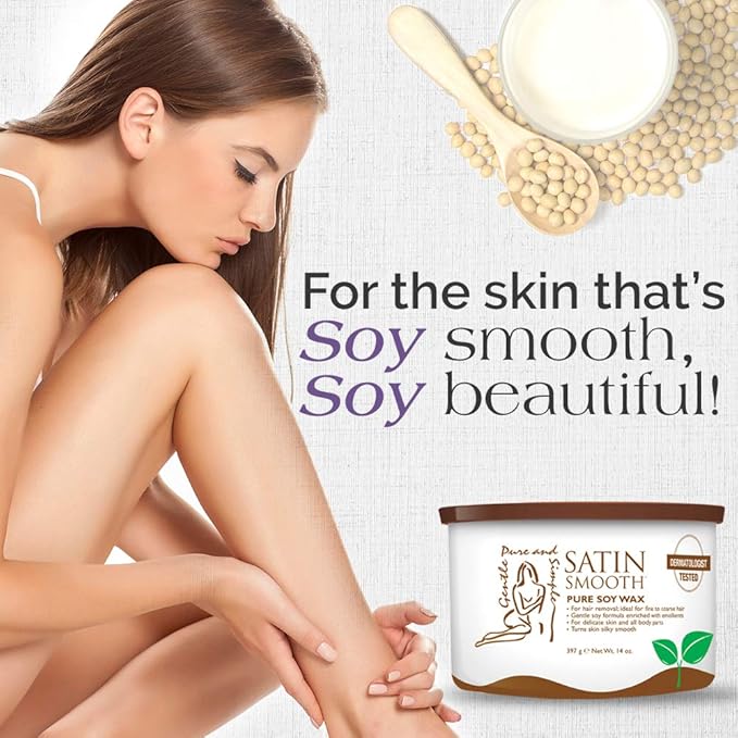 Satin Smooth Soy Hair Removal Wax - Painless Waxing for Sensitive Skin, Effective for Face, Legs, & Bikini, Ideal for Fine to Coarse Hair 14 oz
