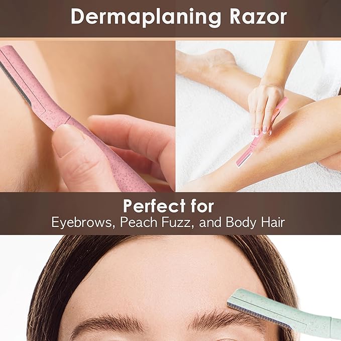 Biodegradable Dermaplaning Tool 12pk, Face Eyebrow Face Razors, Face Shaver & Exfoliating (Beige)