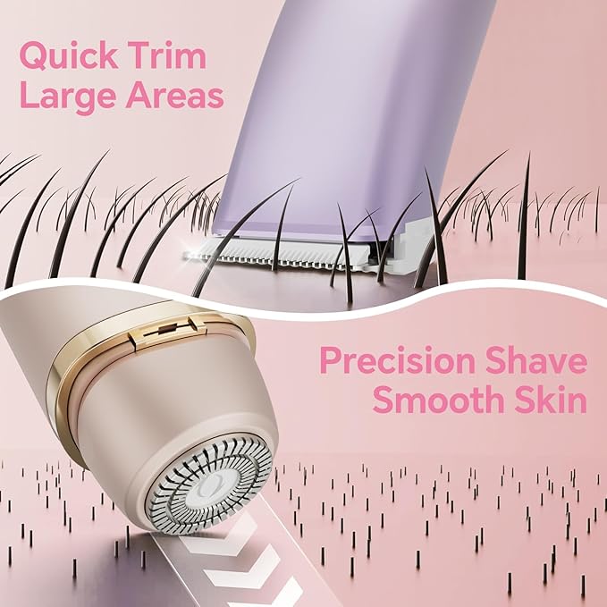 Bikini Trimmer for Women - 2 in 1 Dual Head Electric Razor, Painless Pubic & Body Hair Remover for Face, Legs, Underarms, IPX6 Waterproof, Cordless Rechargeable for Travel, Gift for Her (Purple)