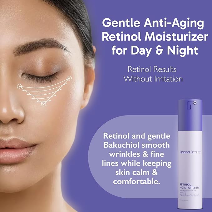 Qaana Collagen Retinol Face Cream for Deep Hydration | Anti-Aging Wrinkle & Fine Line Minimizer with Hyaluronic Acid & Bakuchiol | Day/Night Moisturizer for Women & Men, Made in USA