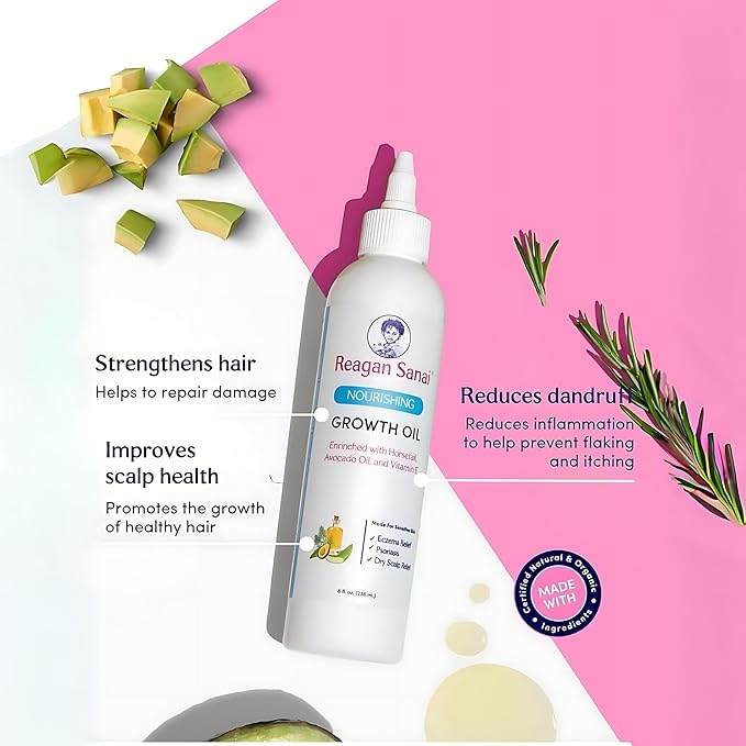 Reagan Sanai Nourishing Natural Hair Growth Oil 8 oz Organic Hair Oil made with Pure Essential Oils for Hair Regrowth - Dry Scalp Treatment For Longer, Thicker, Soft, Shiny and Healthy Hair