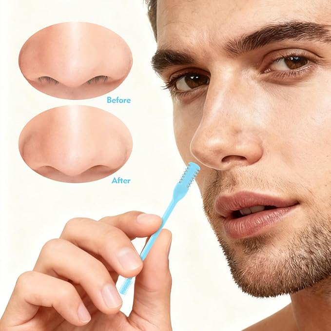 5Pcs 2-in-1 Nasal Hair Cutter, Double-Sided Nose Hair Trimmer Upgrade, 360° Rotating Manual Nose Trimmer Portable with Soft Cleaning Brush for Women and Men (Blue)