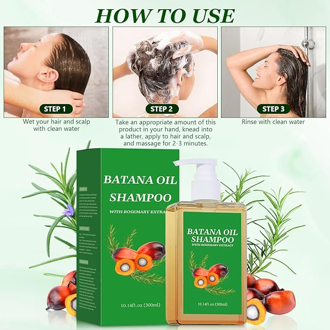 2Pcs Batana Oil Shampoo for Hair Growth,Rosemary Shampoo for Thinning Hair,Nourishing & Regenerating Hair-Soft and Fluffy for Men & Women-10.14 fl oz/Pcs