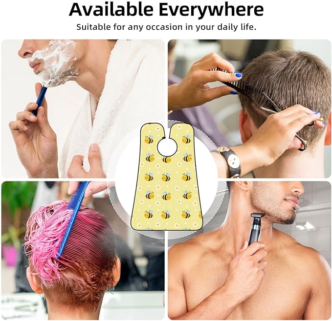 Ultimate Shaving Bib, Beard Trimming Apron with Hair Catcher, Cute Honeybee Bee Light Yellow