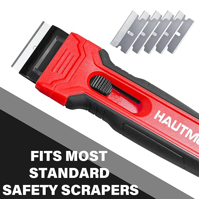 HAUTMEC 100 Pack Single Edge Razor Blades, Heavy Duty Edge Blades, Ultra Sharp, Rust-Resistant,Industrial & DIY Use, Fits most Standard Scraper & Utility Knife, for Removing Decals, Stickers 25029