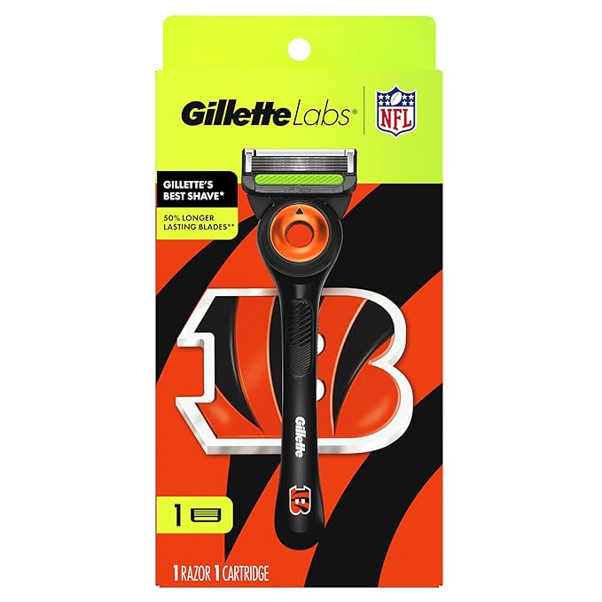 Gillette Labs Special NFL Bengals Edition Shaving Razor for Men - 1 Handle, 1 Razor Blade Refill, Perfect for Game Day Grooming, GilletteLabs with Exfoliating Bar