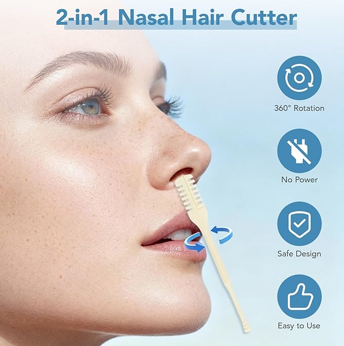 Manual Nose Hair Trimmer, Nostril Hair Remover, Portable Travel Home Daily Use Essentials with Ear Pick for Men & Women (10pcs)