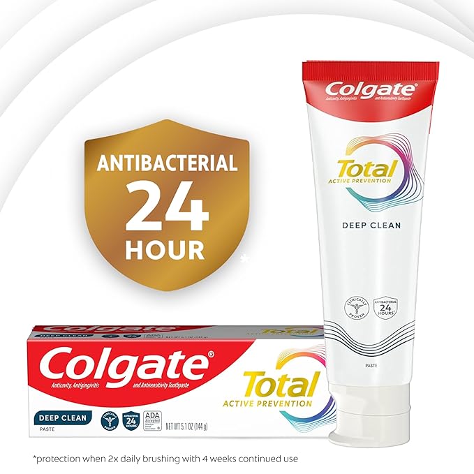 Colgate Total Active Prevention Deep Clean Toothpaste, Anticavity Fluoride Toothpaste, Clinically Proven Fluoride Formula Helps Fight Plaque Bacteria, Mint, 3 Pack, 5.1 oz