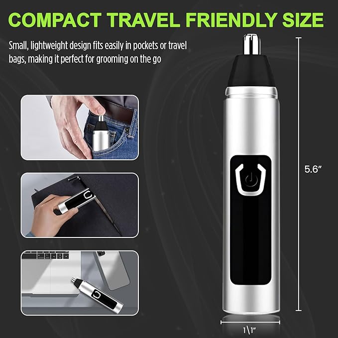 Nose Hair Trimmer for Men Women - Electric Nose Hair Clipper with Replaceable Stainless Steel Blade, Powerful 6500RPM Motor, Wet/Dry Use, Portable USB Rechargeable Design | Silver