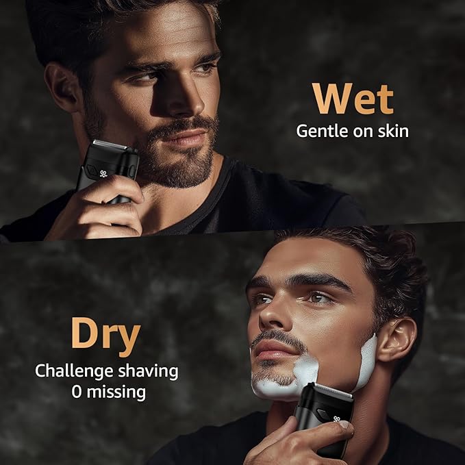 Electric Foil Shavers for Men: Mini Electric Razor for Face - IPX7 Waterproof Cordless Razor with LED Display & Fast Charge - Micro-Comb Technology & Precision Blades