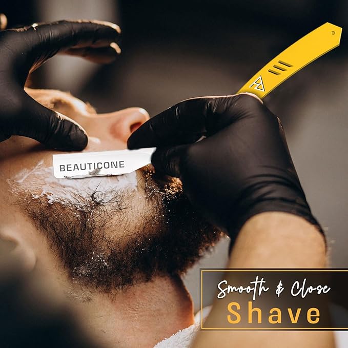 BEAUTICONE Straight Razors for Men, Straight Edge Razor, 100 Single Edge Blades, Stainless Steel, Barber Razor for Men's Shaving, Barber Shaving Knife