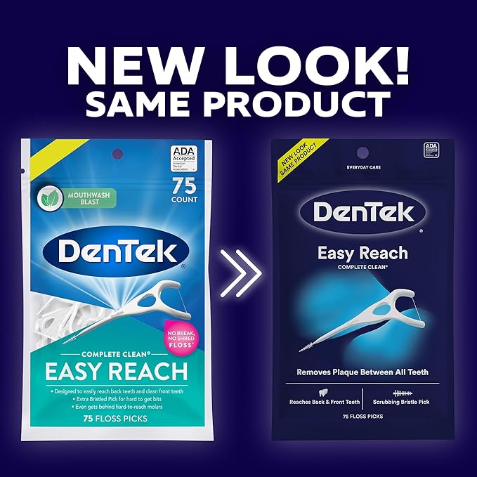Dentek Complete Clean Easy Reach Floss Picks, Break & Shred-Proof Dental Floss Picks, 75 Count