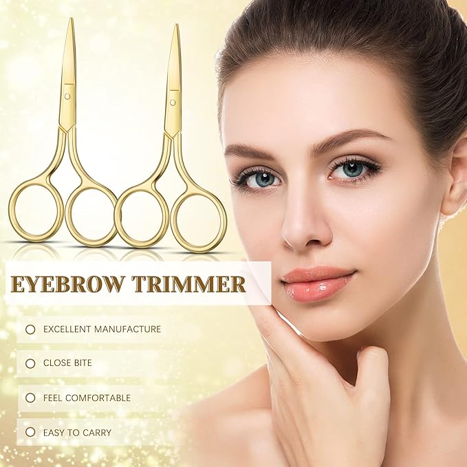 5 Pieces Small Straight Tip Nose Hair Scissor for Grooming, Stainless Steel Multi-Purpose Beauty Grooming Scissors for Facial Hair Removal and Mustache Beard Eyebrows Ear Nose Trimming(Gold)